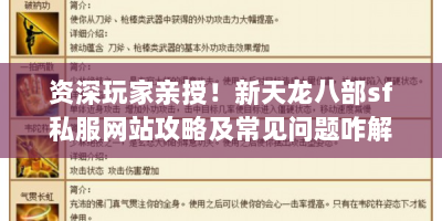 资深玩家亲授！新天龙八部sf私服网站攻略及常见问题咋解决？