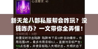 新天龙八部私服帮会咋玩？没钱咋办？一文带你全弄懂！