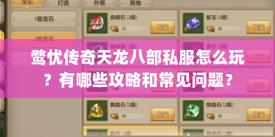 鹜忧传奇天龙八部私服怎么玩？有哪些攻略和常见问题？