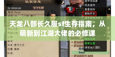 天龙八部长久服sf生存指南，从萌新到江湖大佬的必修课