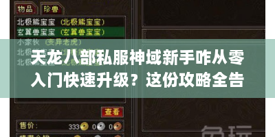 天龙八部私服神域新手咋从零入门快速升级？这份攻略全告诉你！