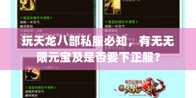 玩天龙八部私服必知，有无无限元宝及是否要下正服？