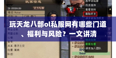 玩天龙八部ol私服网有哪些门道、福利与风险？一文讲清