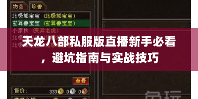 天龙八部私服版直播新手必看，避坑指南与实战技巧