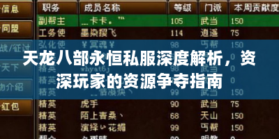 天龙八部永恒私服深度解析，资深玩家的资源争夺指南