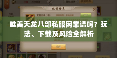 唯美天龙八部私服网靠谱吗？玩法、下载及风险全解析