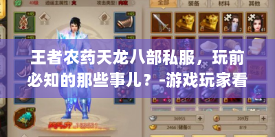 王者农药天龙八部私服，玩前必知的那些事儿？-游戏玩家看过来！