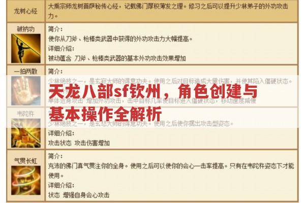 天龙八部sf钦州玩法,角色创建与基本操作