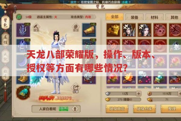 天龙八部荣耀版,操作、版本、授权等问题全知道
