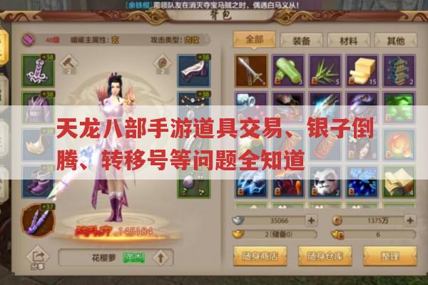 天龙八部手游道具、银两交易及转移号操作